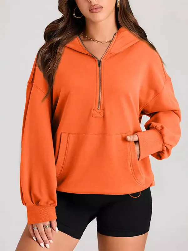 Classic Solid Long Sleeve Half Zippered Hoodie Modern Colors