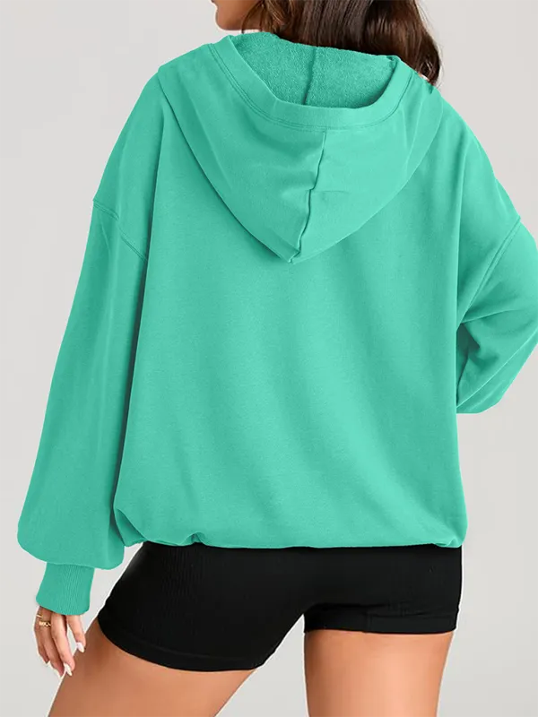 Classic Solid Long Sleeve Half Zippered Hoodie Modern Colors