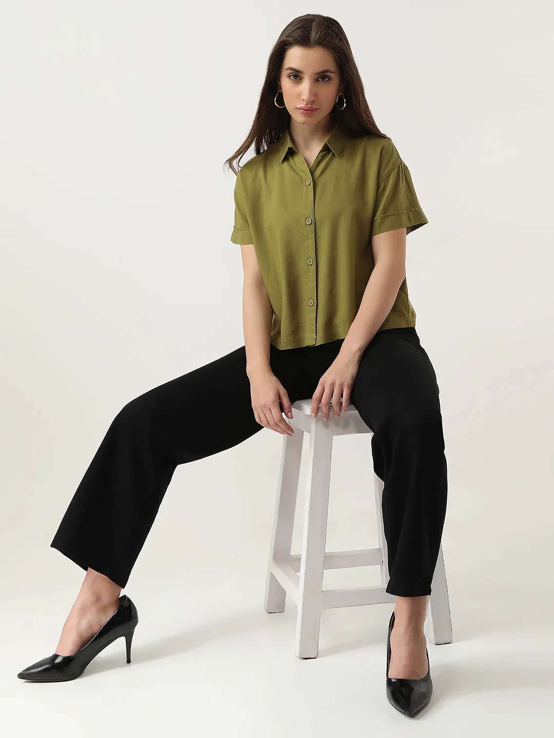 Women Slim Fit Avocado Crop Shirt